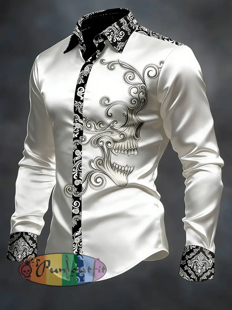 Men’s Punk Skull Printed Long Sleeve Casual Shirt