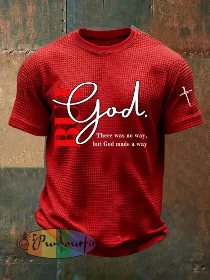 Men’s But God Waffle Print Casual T-Shirt