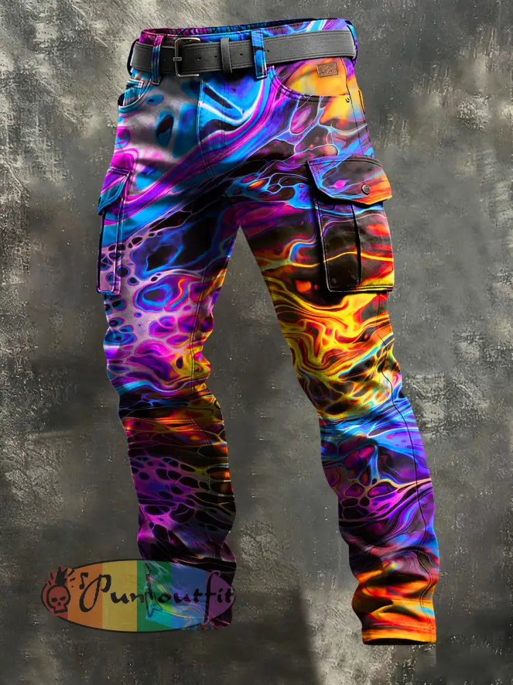 Men’s Retro Vacation Business Psychedelic Art Print Casual Workwear Trousers