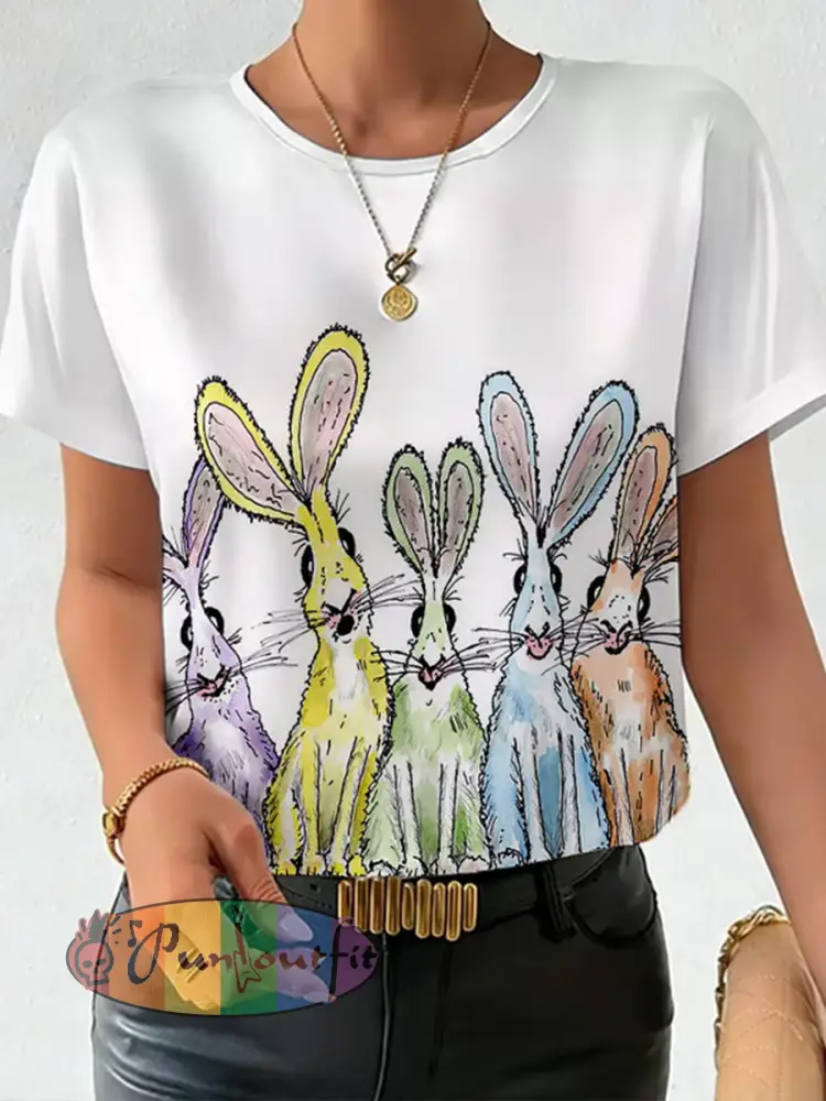Women’s Cute Rabbit Print Casual T-Shirt