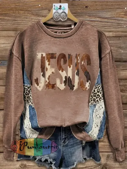 Women’s Western Jesus Print Regular Sweatshirt