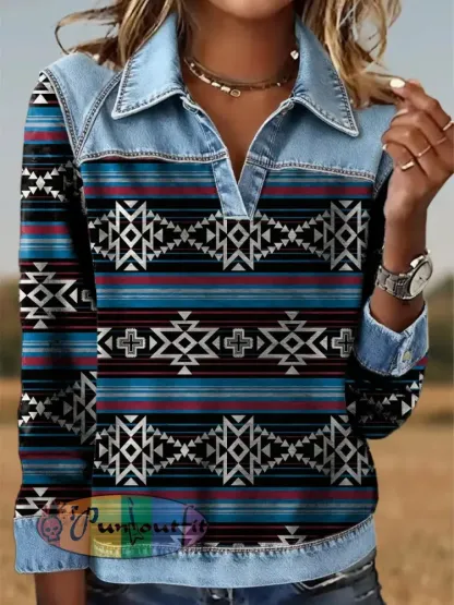 Women’s Retro Aztec Print Patchwork Sweatshirt