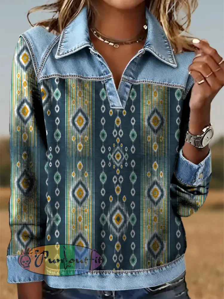 Women’s Retro Aztec Print Patchwork Sweatshirt