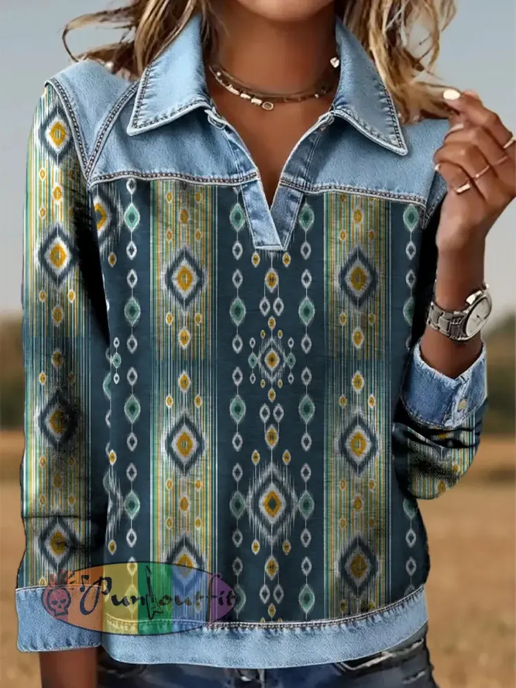 Women’s Retro Aztec Print Patchwork Sweatshirt