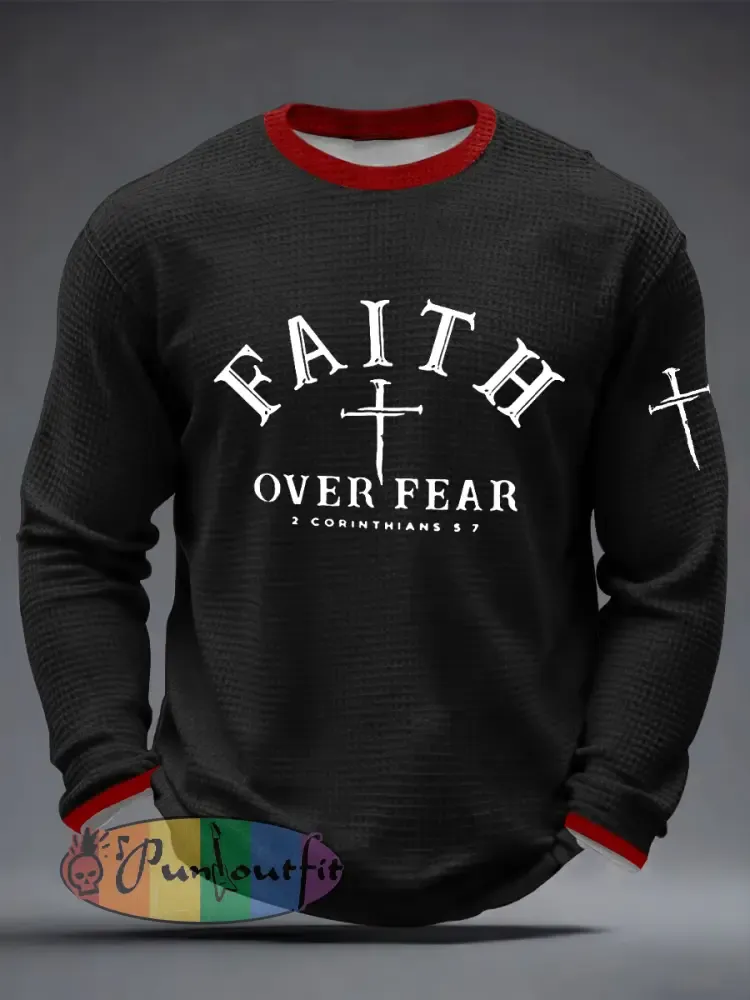 Men’s Faith Over Fear Cross Waffle Long Sleeve T-Shirt