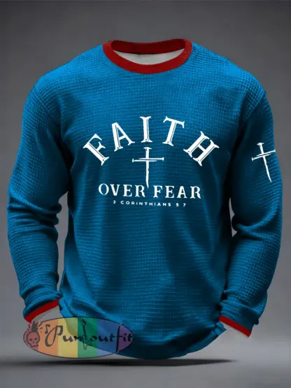 Men’s Faith Over Fear Cross Waffle Long Sleeve T-Shirt