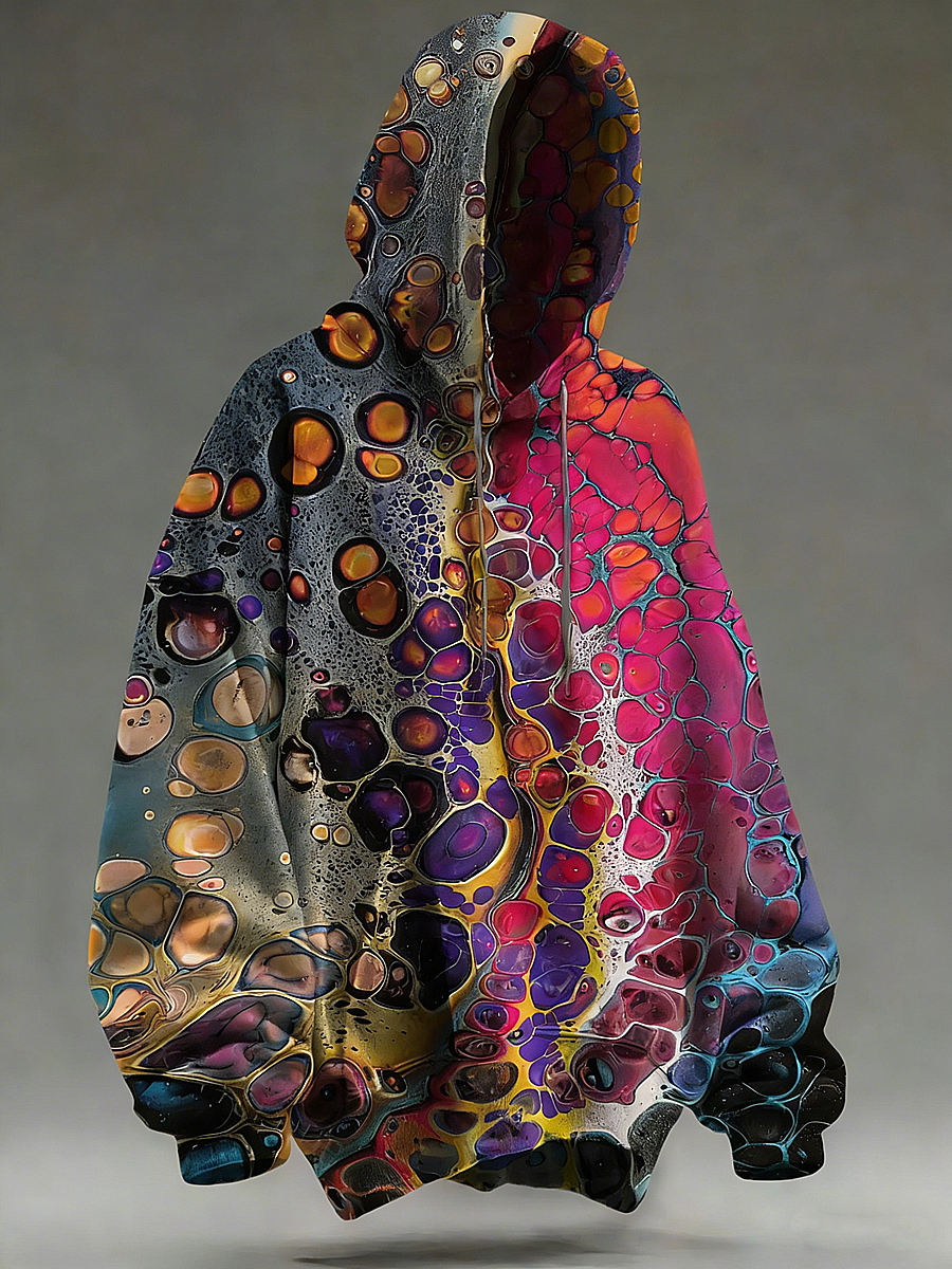 Men's Psychedelic Printed Long Sleeved Hooded Sweatshirt