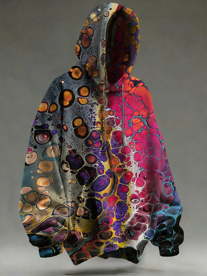 Men's Psychedelic Printed Long Sleeved Hooded Sweatshirt