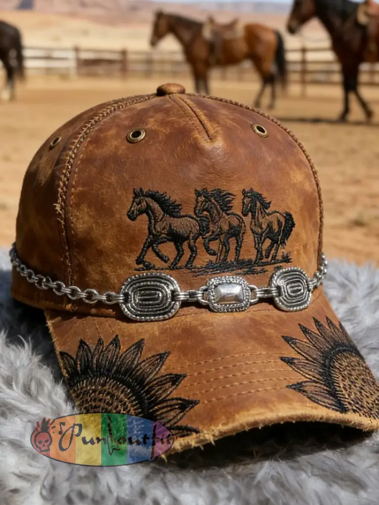 Vintage Western Cowboy Baseball Cap (necklace not included) - As picture · ONE