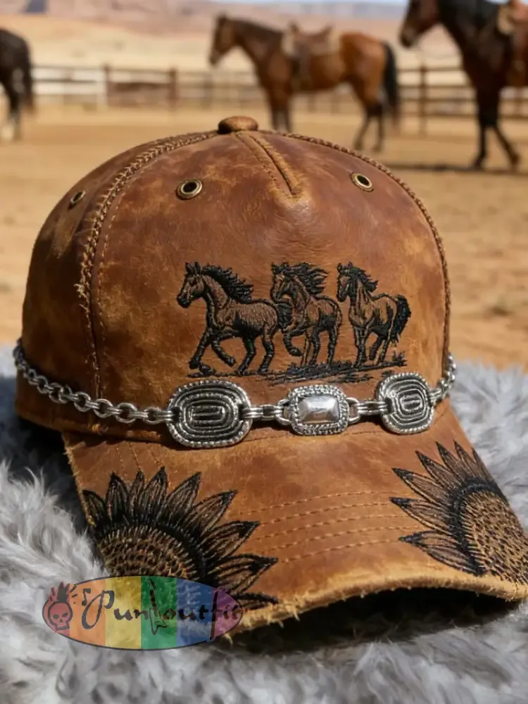 Vintage Western Cowboy Baseball Cap (necklace not included) - As picture · ONE