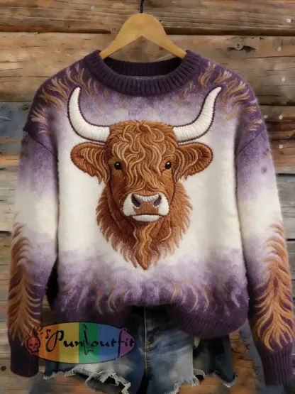 Women’s Funny Highland Cow Art Cozy Sweater