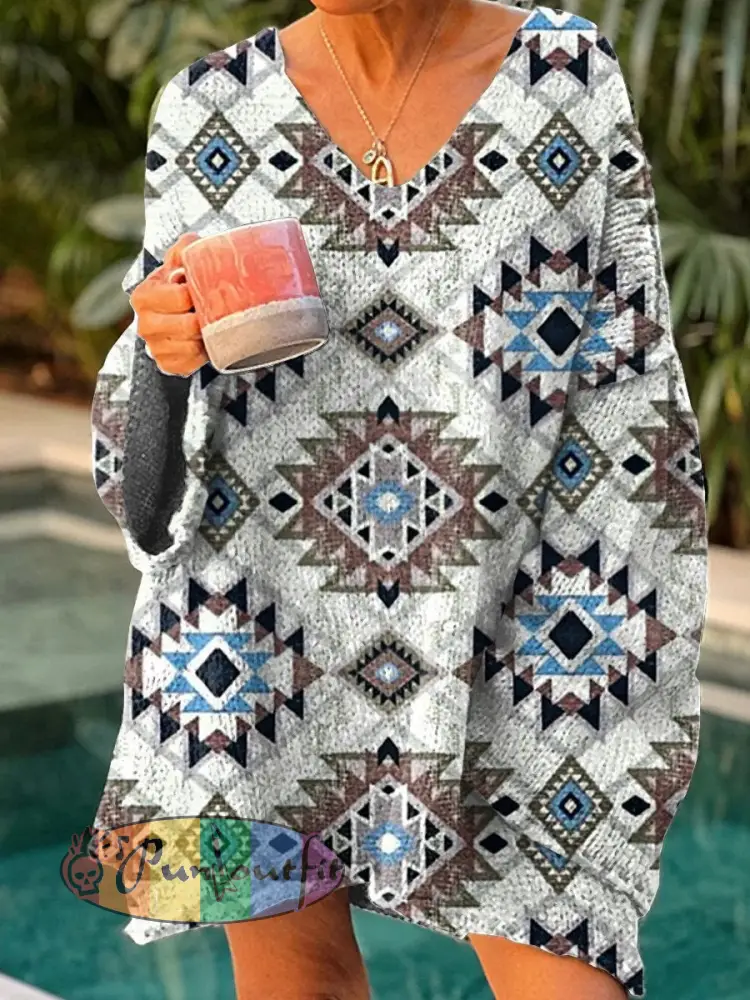 Women’s Western Ethnic Aztec Long Sleeve Sweater