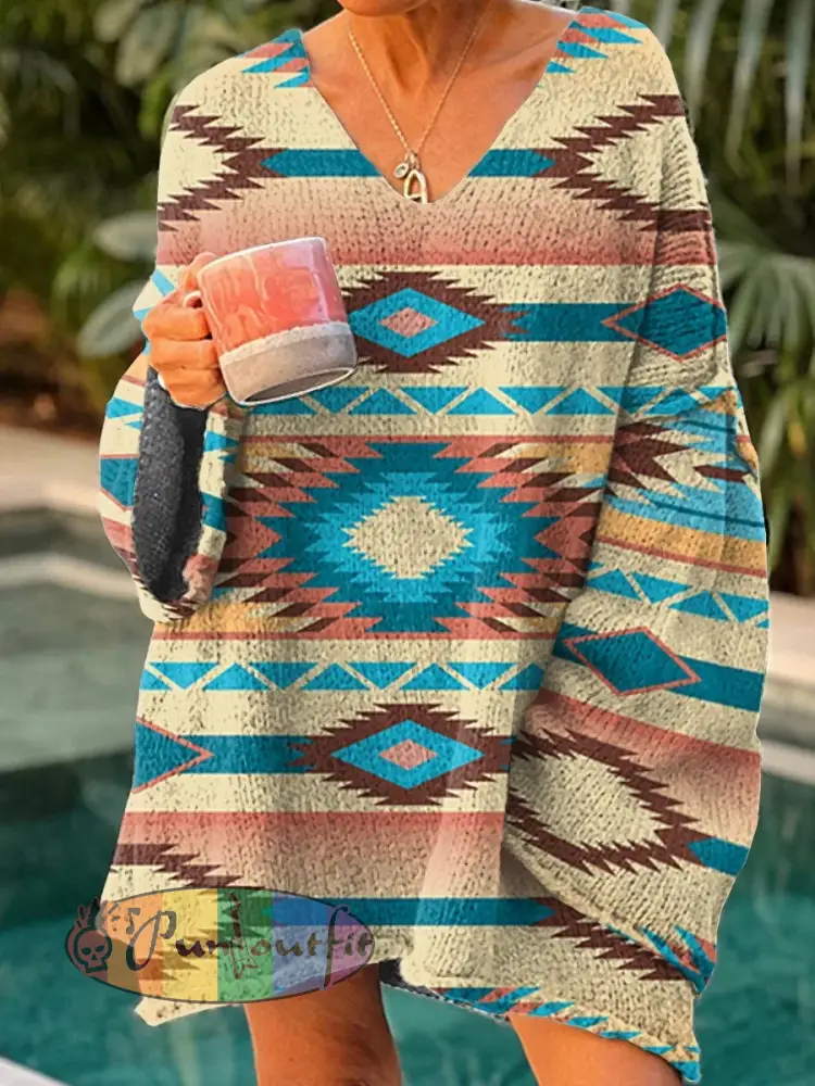Women’s Western Ethnic Aztec Long Sleeve Sweater
