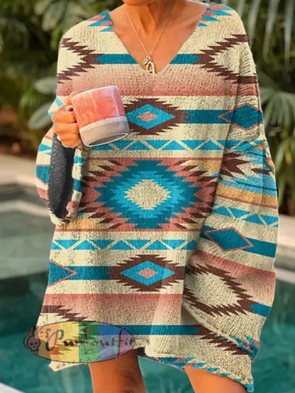 Women’s Western Ethnic Aztec Long Sleeve Sweater