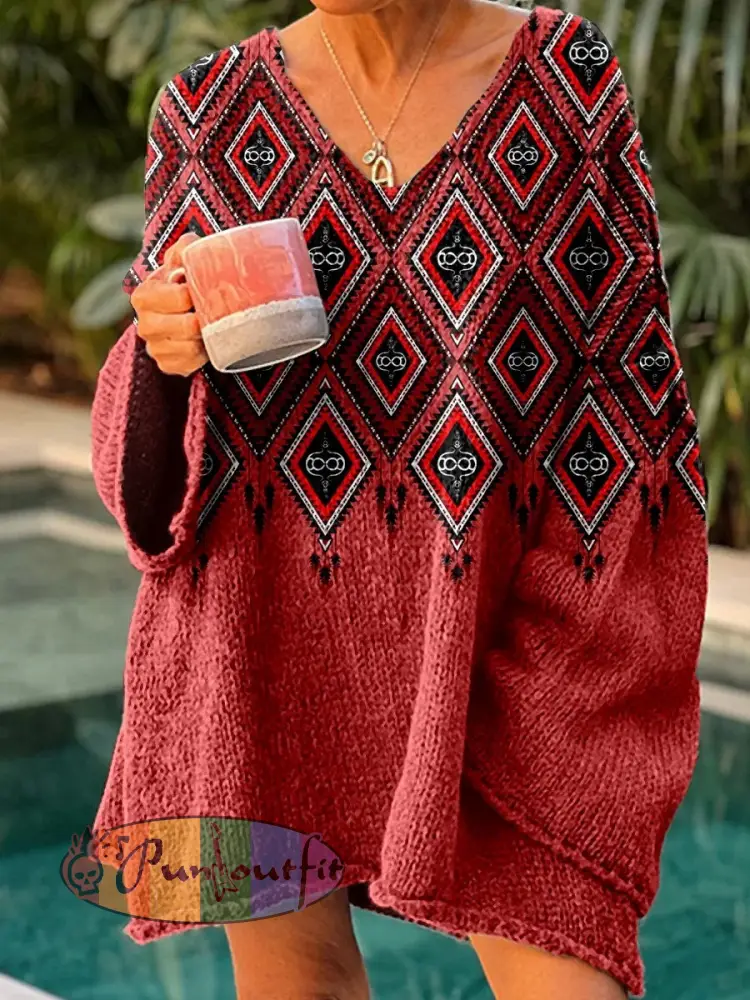 Women’s Western Ethnic Aztec Long Sleeve Sweater