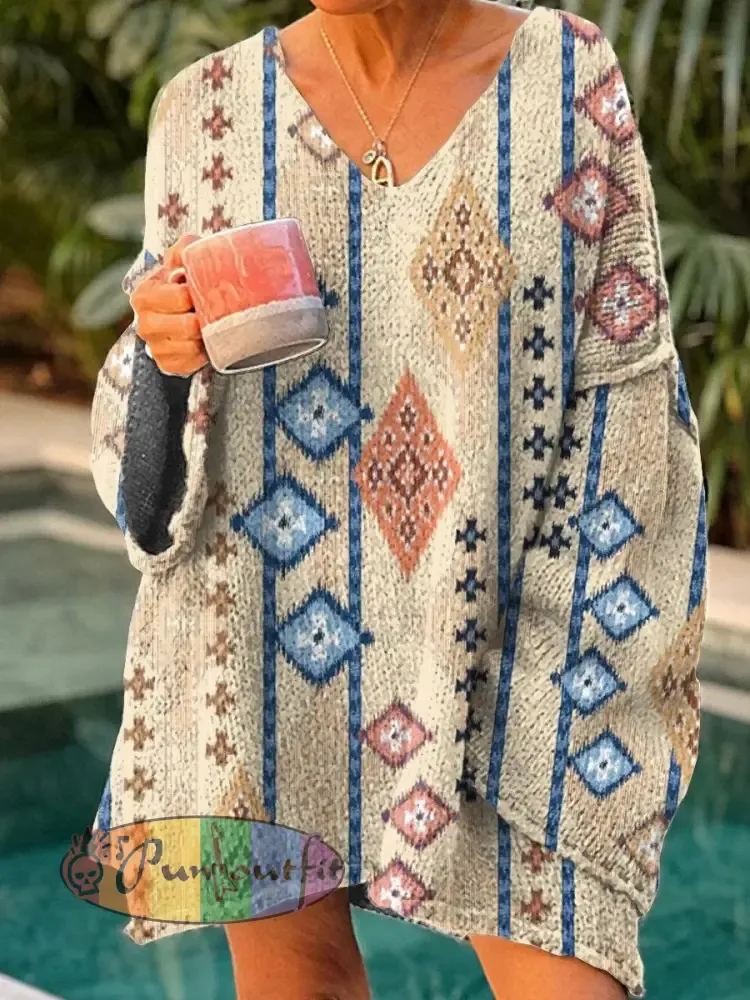 Women’s Western Ethnic Aztec Long Sleeve Sweater