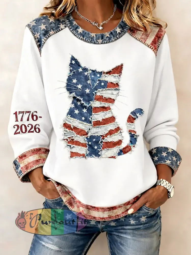 Women’s American Flag Cat Print Sweatshirts