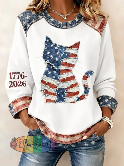 Women’s American Flag Cat Print Sweatshirts