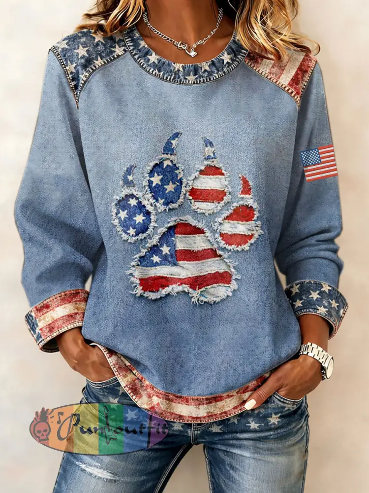Women’s American Flag Dog Paw Print Sweatshirts