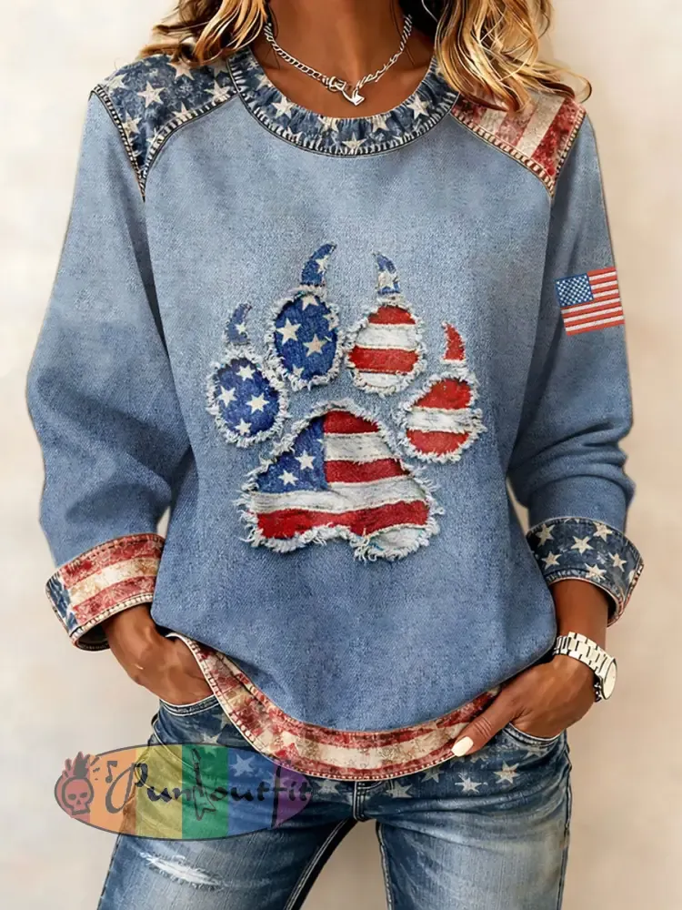 Women’s American Flag Dog Paw Print Sweatshirts