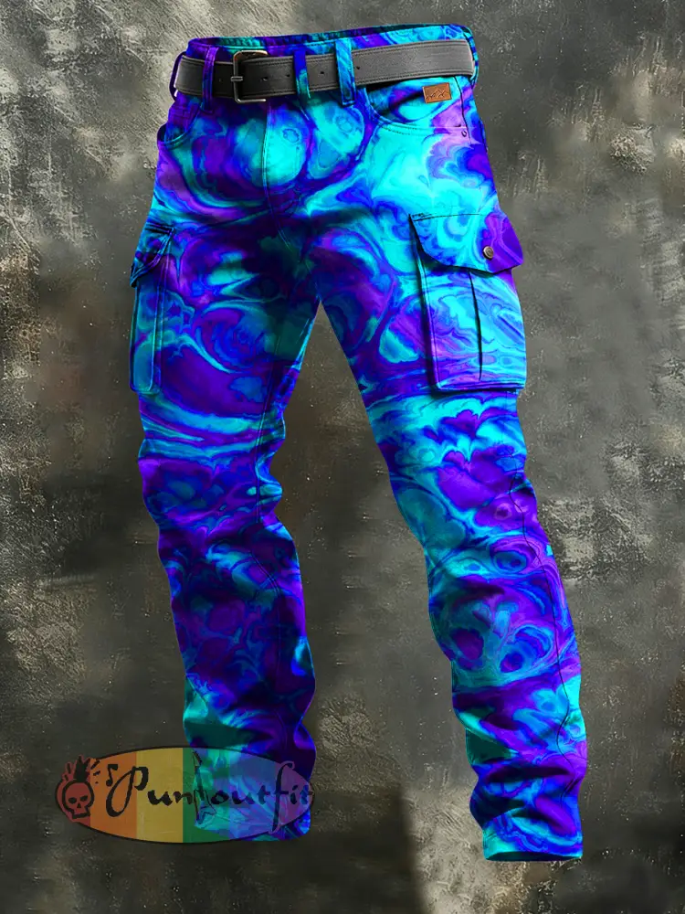 Men’s Retro Vacation Business Psychedelic Art Print Casual Workwear Trousers