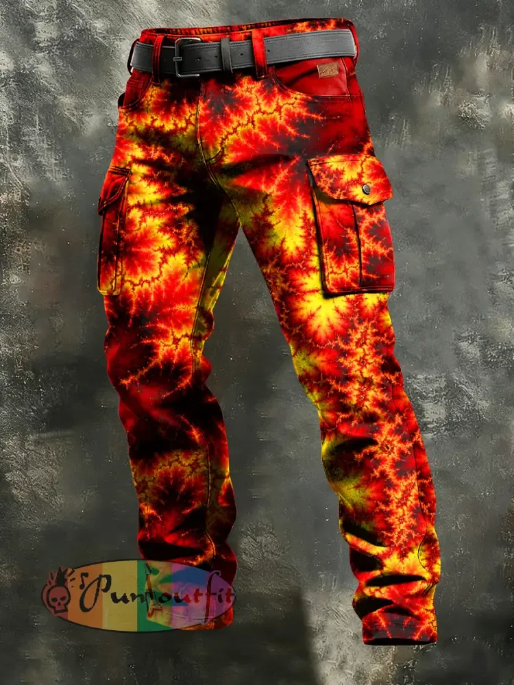 Men’s Retro Vacation Business Psychedelic Art Print Casual Workwear Trousers