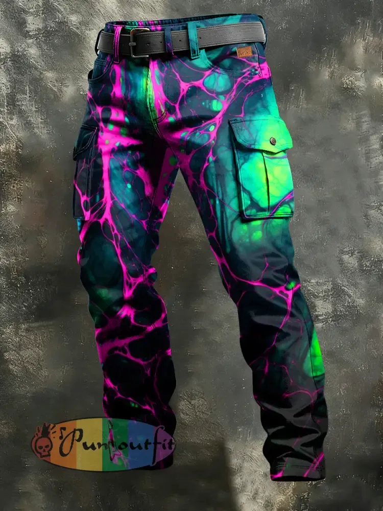 Men’s Retro Vacation Business Psychedelic Art Print Casual Workwear Trousers