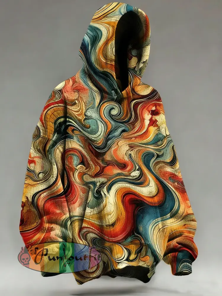 Men’s Psychedelic Print Long Sleeved Hooded Sweatshirt