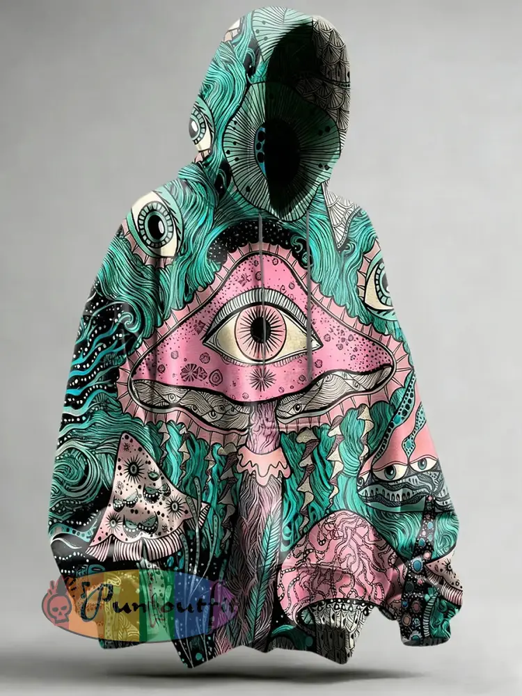 Men’s Psychedelic Mushroom Print Long Sleeved Hooded Sweatshirt
