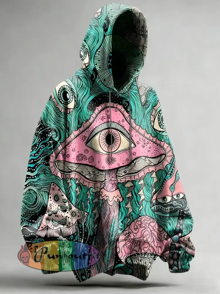 Men’s Psychedelic Mushroom Print Long Sleeved Hooded Sweatshirt
