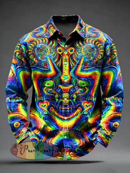 Men’s Retro Psychedelic Punk Printed Long Sleeved Pocket Shirt