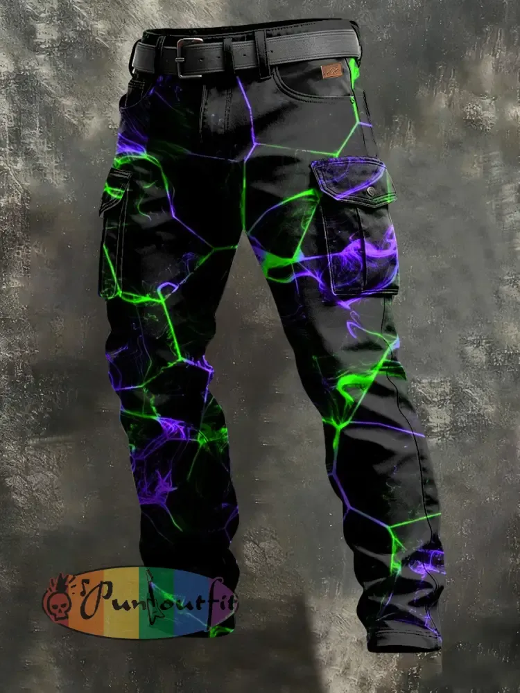 Men’s Retro Vacation Business Psychedelic Art Print Casual Workwear Trousers