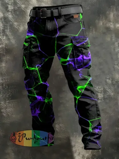 Men’s Retro Vacation Business Psychedelic Art Print Casual Workwear Trousers