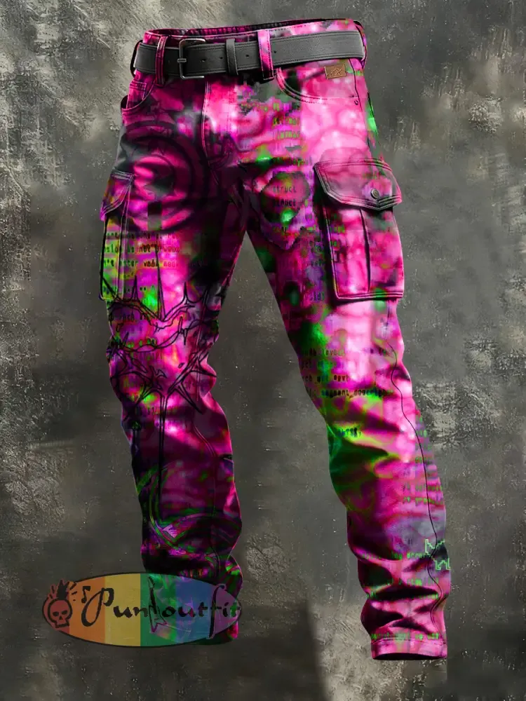 Men’s Retro Vacation Business Psychedelic Art Print Casual Workwear Trousers
