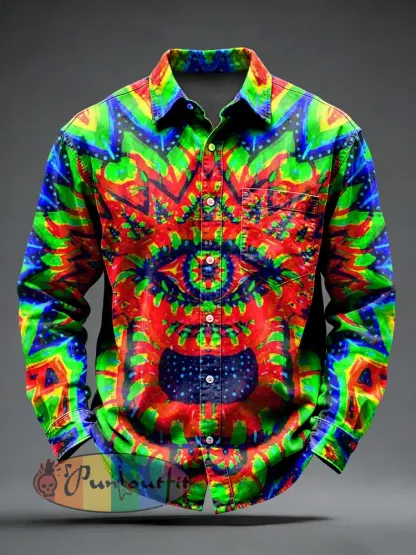 Men’s Retro Psychedelic Punk Printed Long Sleeved Pocket Shirt