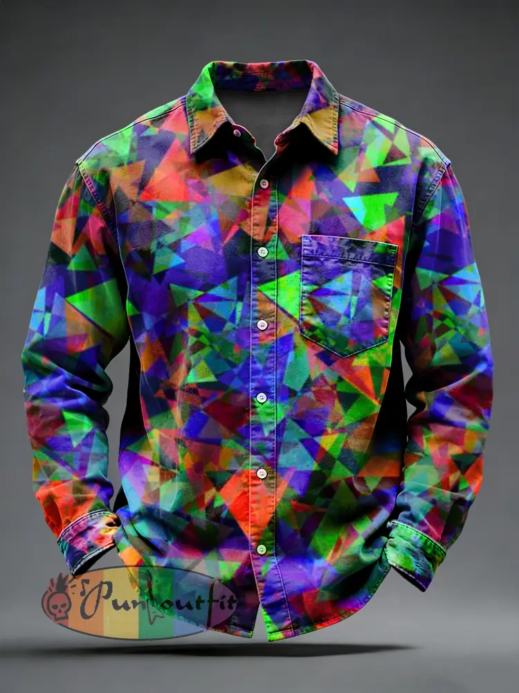 Men’s Retro Psychedelic Punk Printed Long Sleeved Pocket Shirt