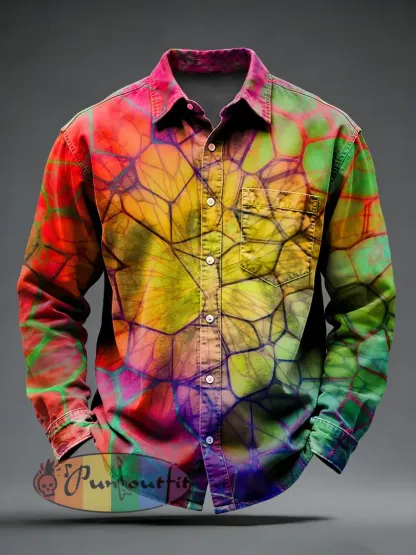 Men’s Retro Psychedelic Punk Printed Long Sleeved Pocket Shirt