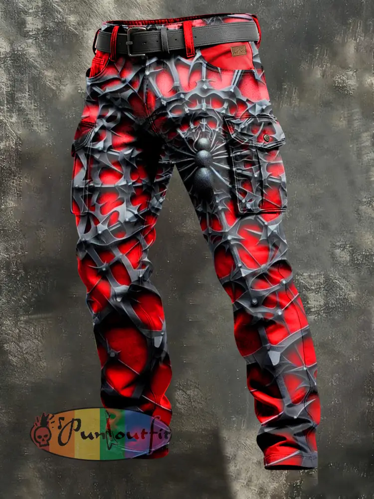 Men’s Retro Vacation Business Spider Art Print Casual Workwear Trousers