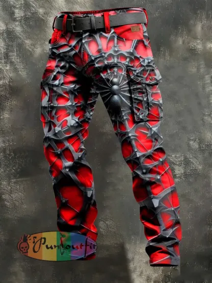 Men’s Retro Vacation Business Spider Art Print Casual Workwear Trousers