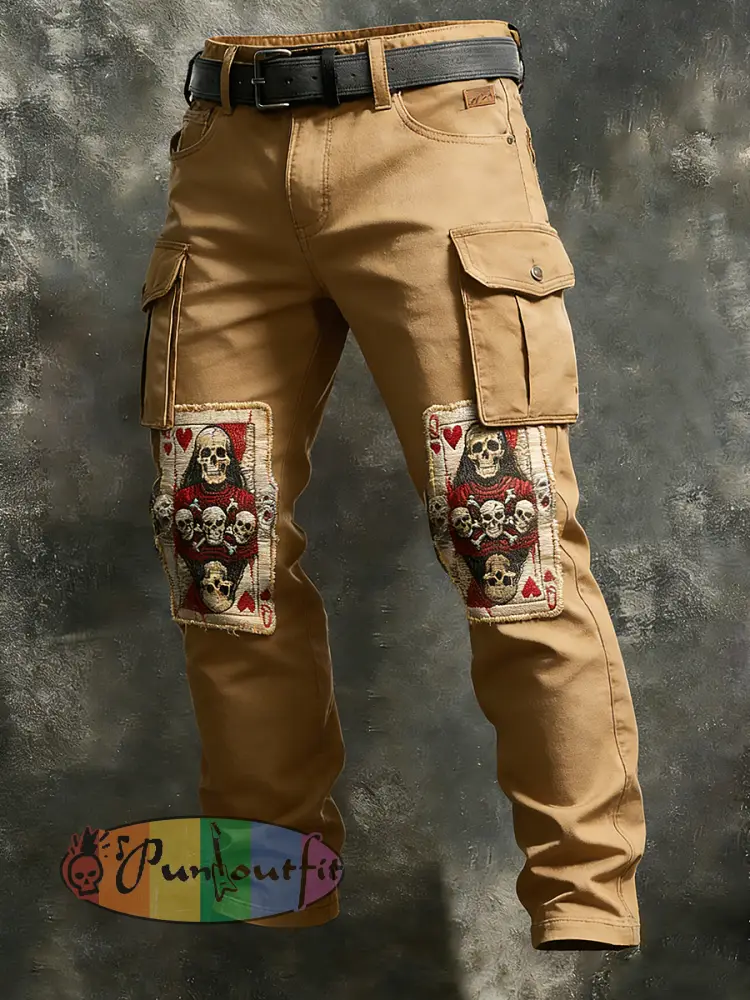 Men’s Retro Vacation Business Gothic Skull Art Print Casual Workwear Trousers