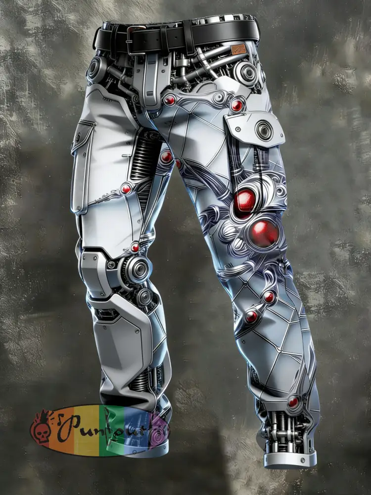 Men’s Retro Vacation Business Mechanical Spider Art Print Casual Workwear Trousers