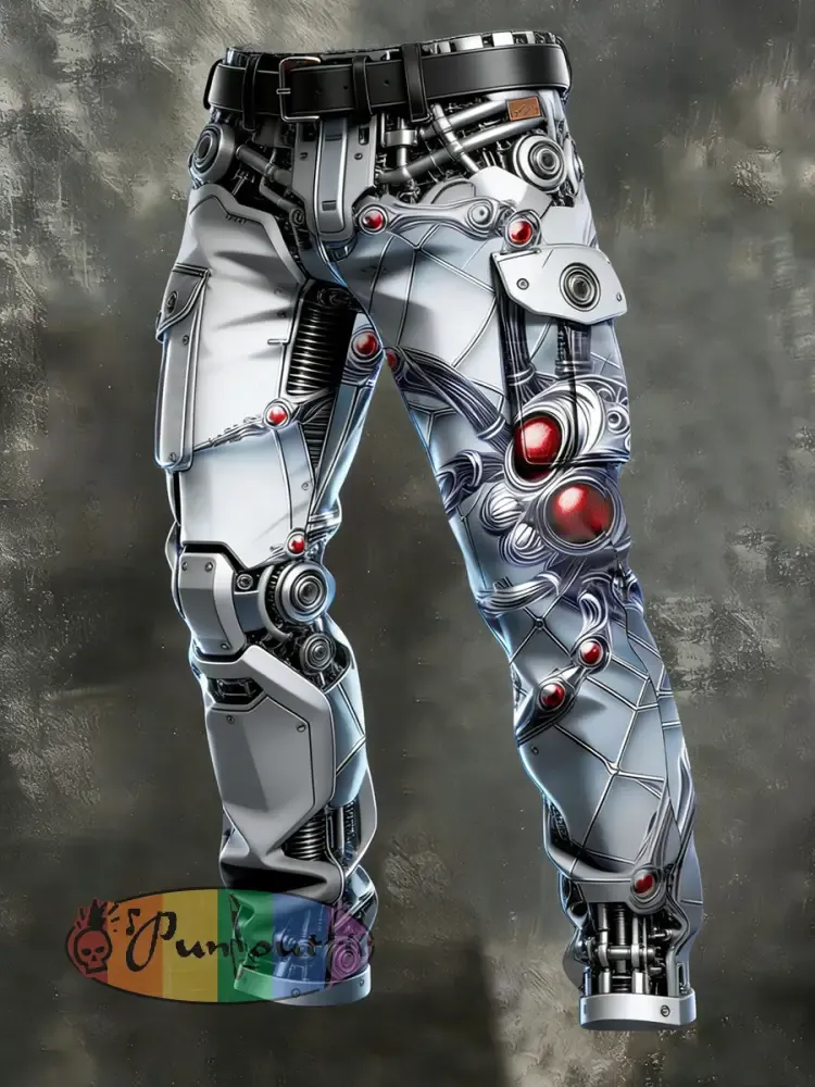 Men’s Retro Vacation Business Mechanical Spider Art Print Casual Workwear Trousers