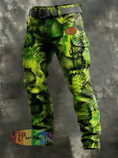 Men’s Retro Vacation Business Crocodile Leather Art Print Casual Workwear Trousers