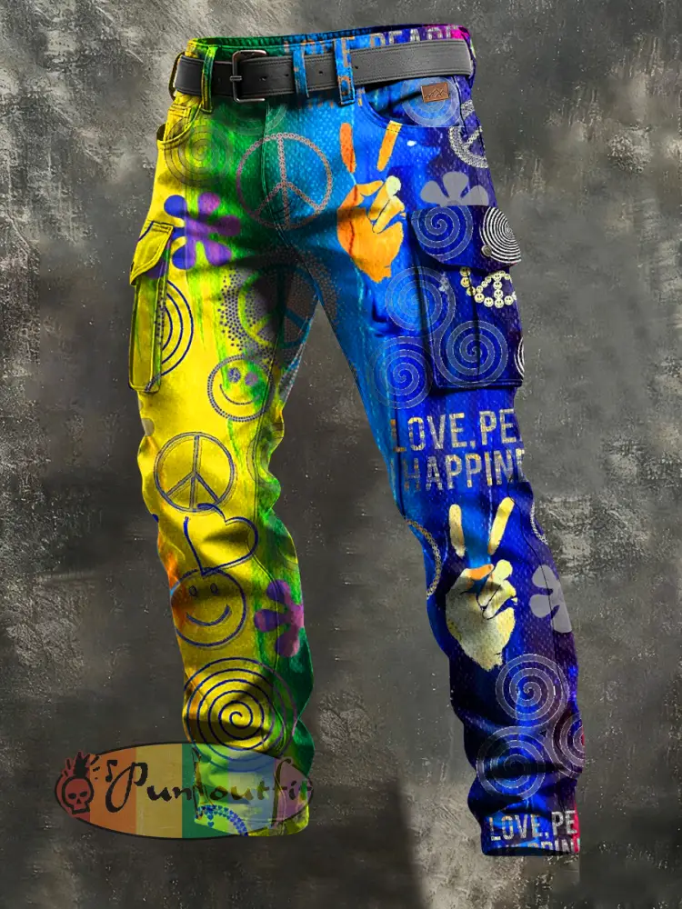 Men’s Retro Vacation Business Psychedelic Art Print Casual Workwear Trousers