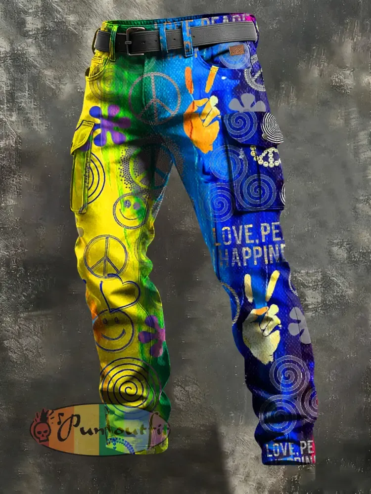 Men’s Retro Vacation Business Psychedelic Art Print Casual Workwear Trousers