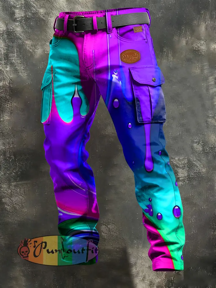 Men’s Retro Vacation Business Art Print Casual Workwear Trousers