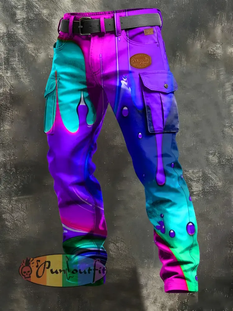 Men’s Retro Vacation Business Art Print Casual Workwear Trousers