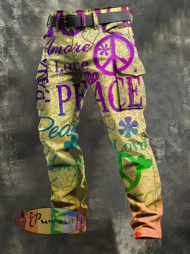 Men’s Retro Vacation Business Psychedelic Art Print Casual Workwear Trousers