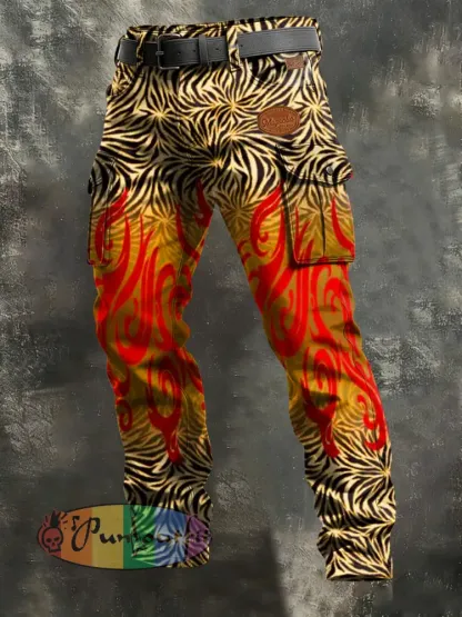Men’s Retro Vacation Business Art Print Casual Workwear Trousers