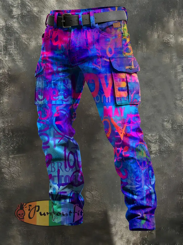 Men’s Retro Vacation Business Psychedelic Art Print Casual Workwear Trousers